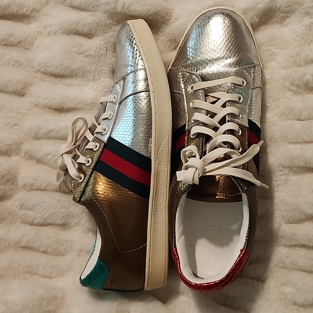 Gucci Snakeskin Ace Sneaker Metallic Gold Silver